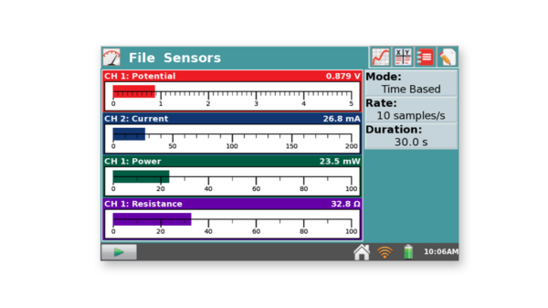游标能量传感器仪表显示在LabQuest 2