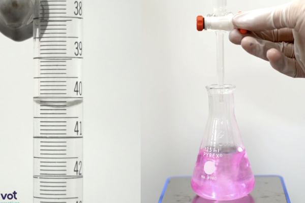 学生探索酸碱滴定,目标是确定解决方案必须被添加到多少瓶中和混合物。